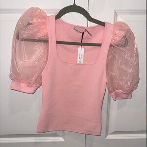 Alice + Olivia Abella Puff Sleeve Pink Top, Size S NWT
